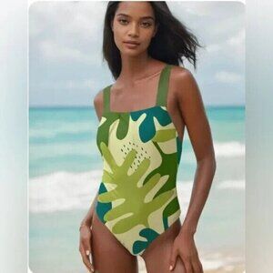 Averie Andee Swimsuit Scoop Back One Piece Bold Print Modest Summer Beach NWT XL